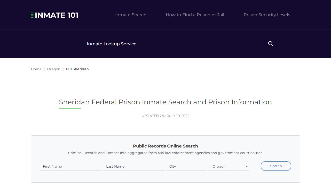 FCI Sheridan Inmate Search | Lookup | Roster